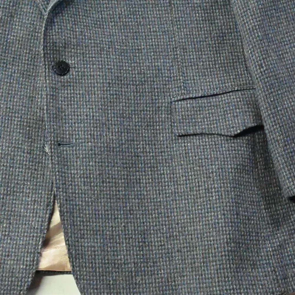 Vtg Pagano West 48L Blue‎ Tweed Wool Western Yoke Mens Blazer Jacket Sport Coat